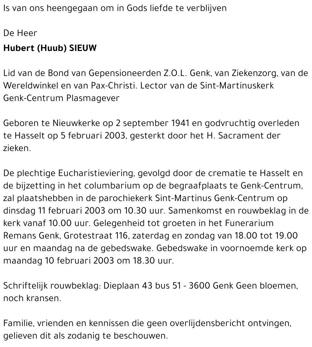 Hubert (Huub) SIEUW