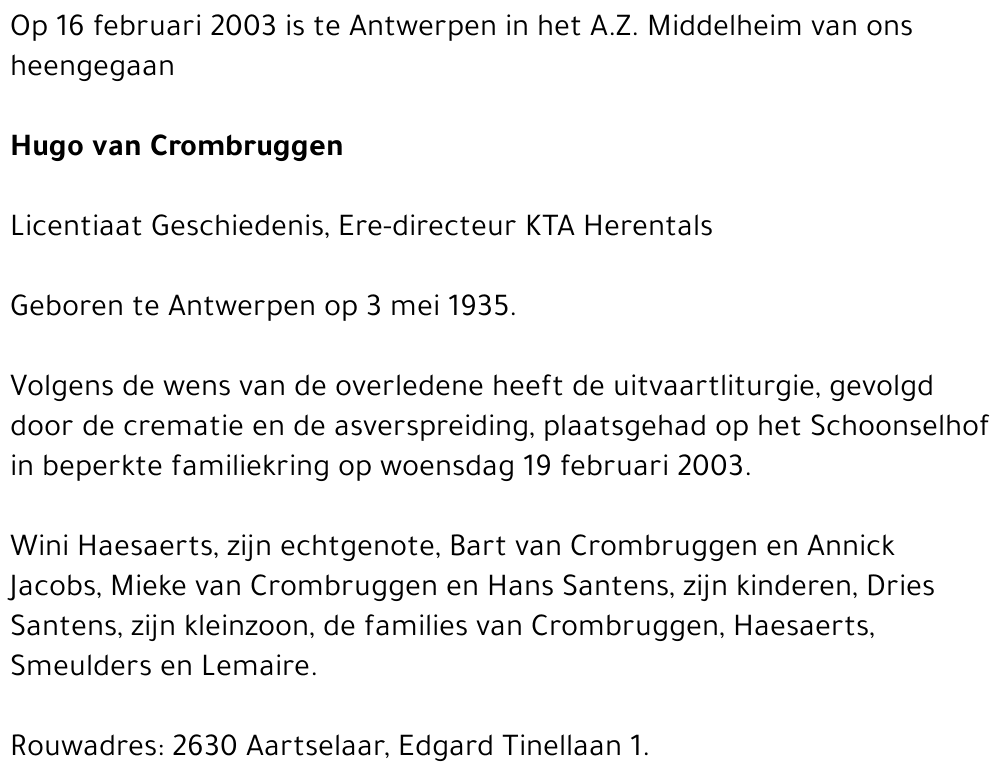 HUGO VAN CROMBRUGGEN