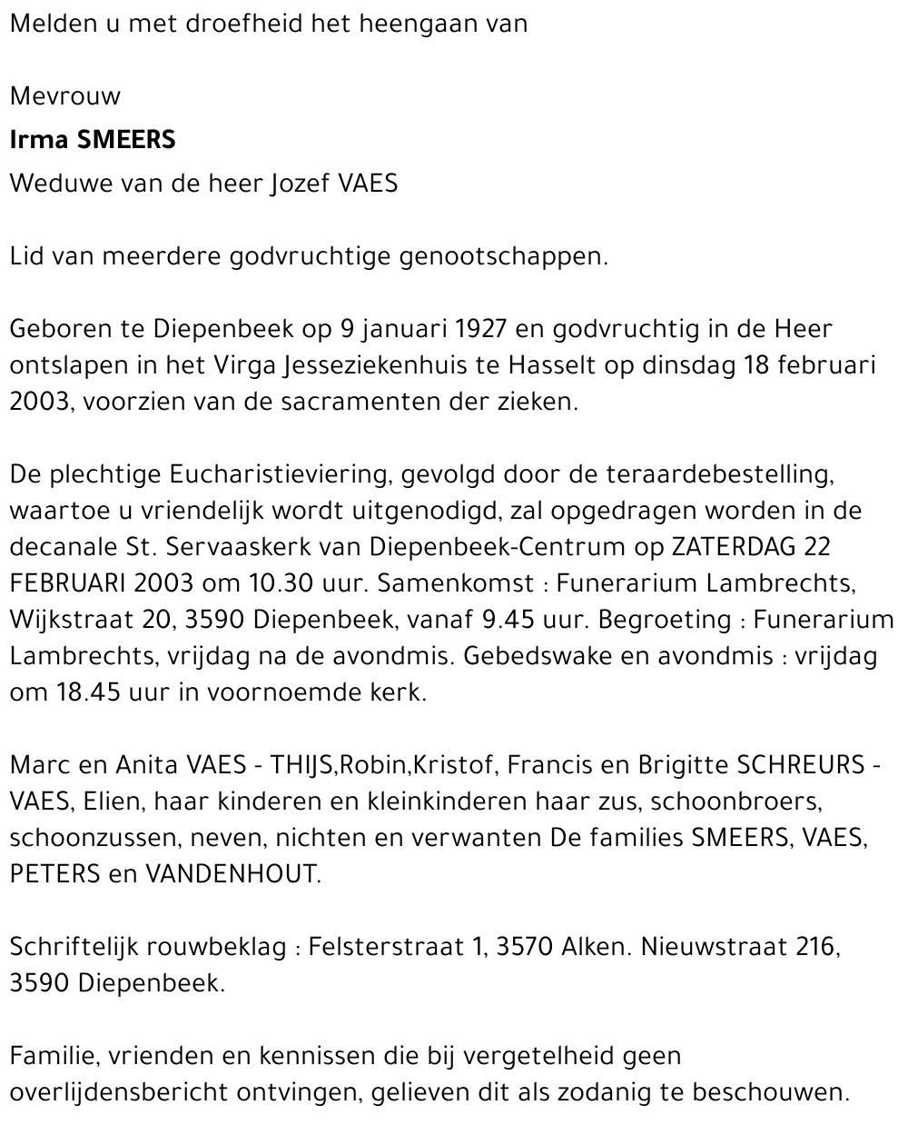 Irma SMEERS
