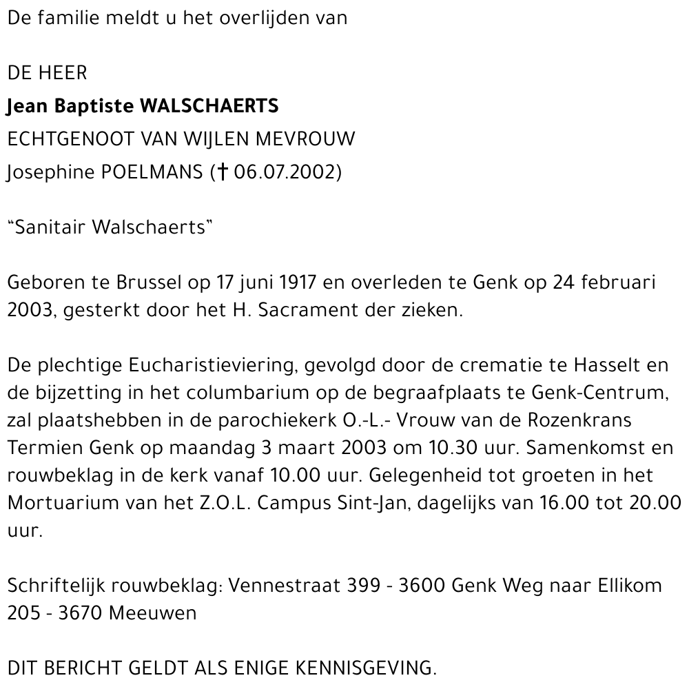 Jean Baptiste WALSCHAERTS