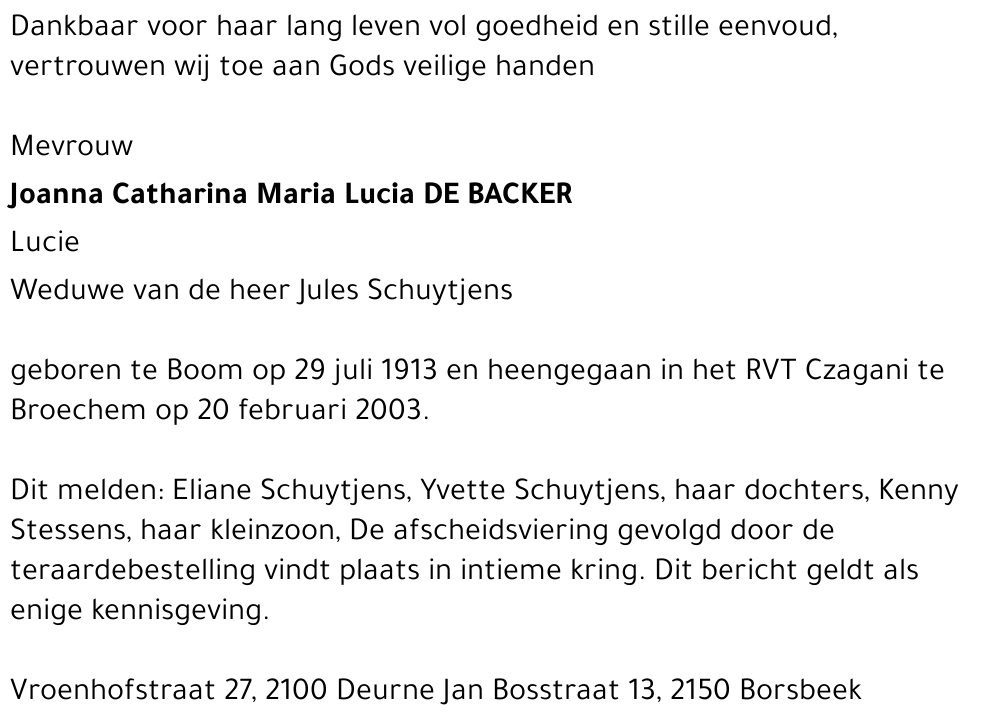 Joanna Catharina Maria Lucia De Backer