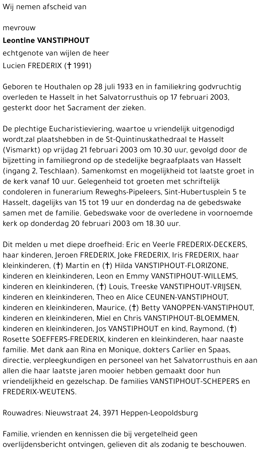 Leontine VANSTIPHOUT