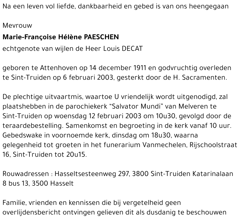 Marie Françoise Hélène Paeschen