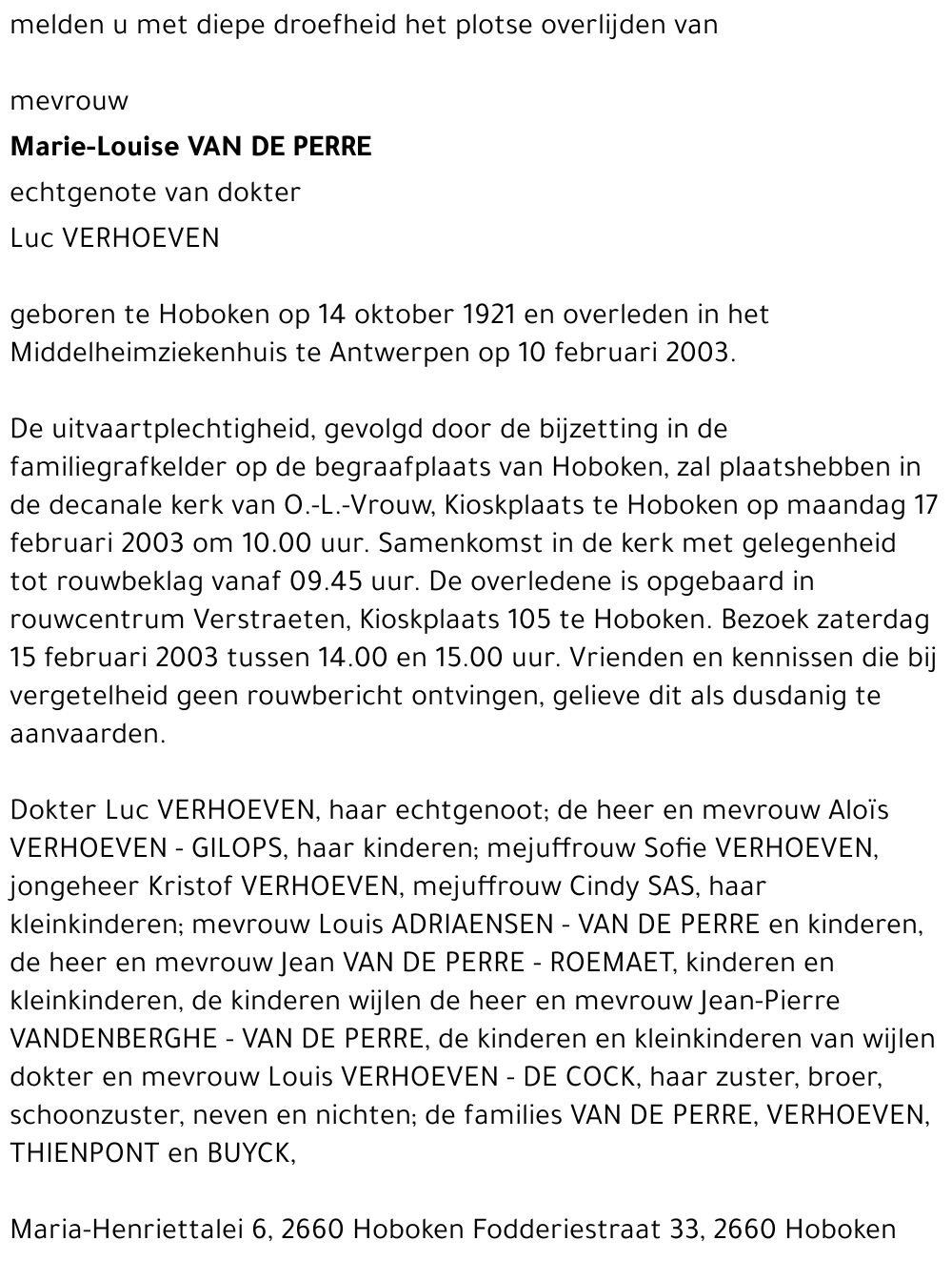 Marie-Louise VAN DE PERRE