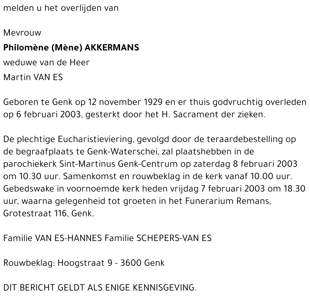 Philomène (Mène) AKKERMANS