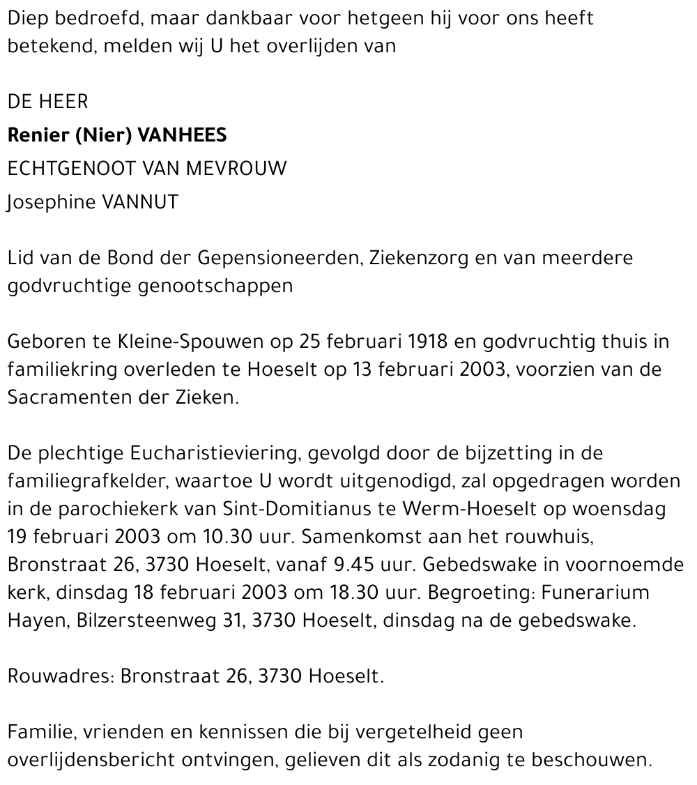 Renier (Nier) Vanhees