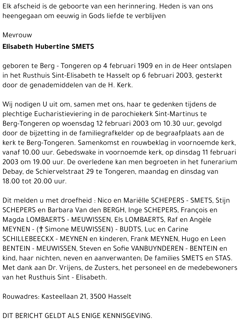 Smets Elisabeth Hubertine