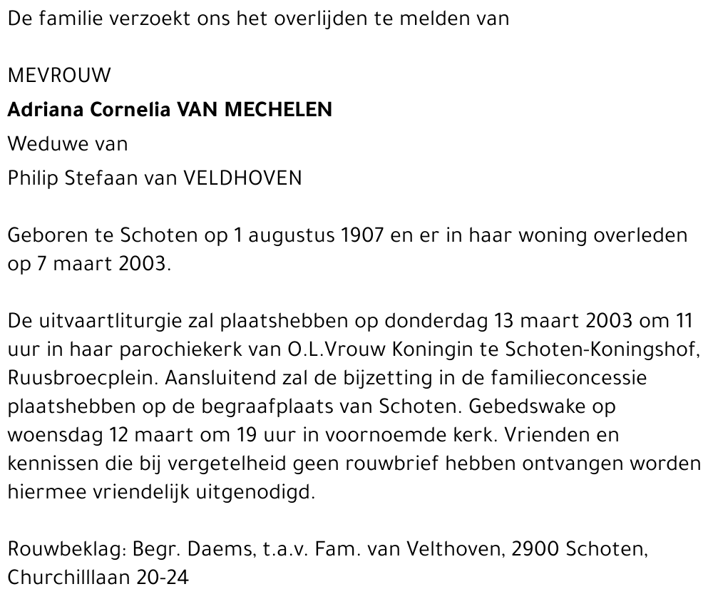 Adriana Cornelia Van Mechelen