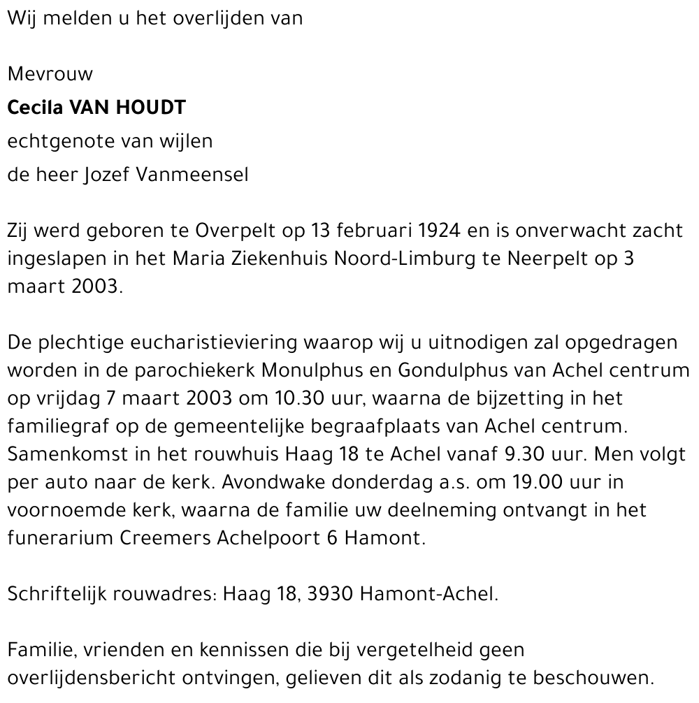 Cecila Van Houdt