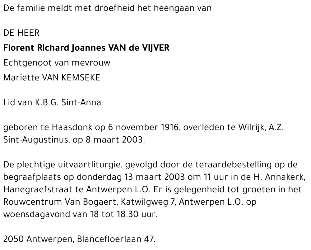 Florent Richard Joannes VAN de VIJVER