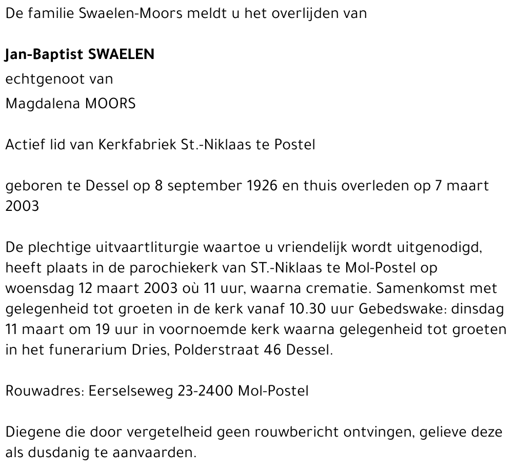 Jan-Baptist SWAELEN