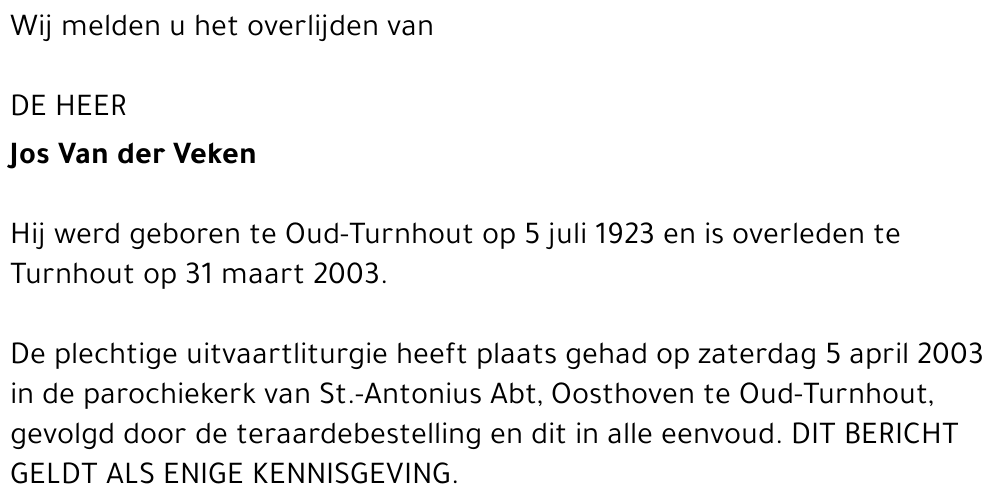 JOS VAN DER VEKEN