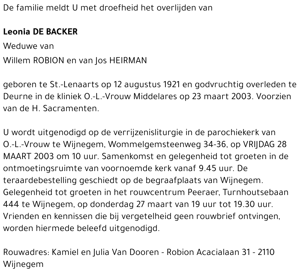 Leonia De Backer