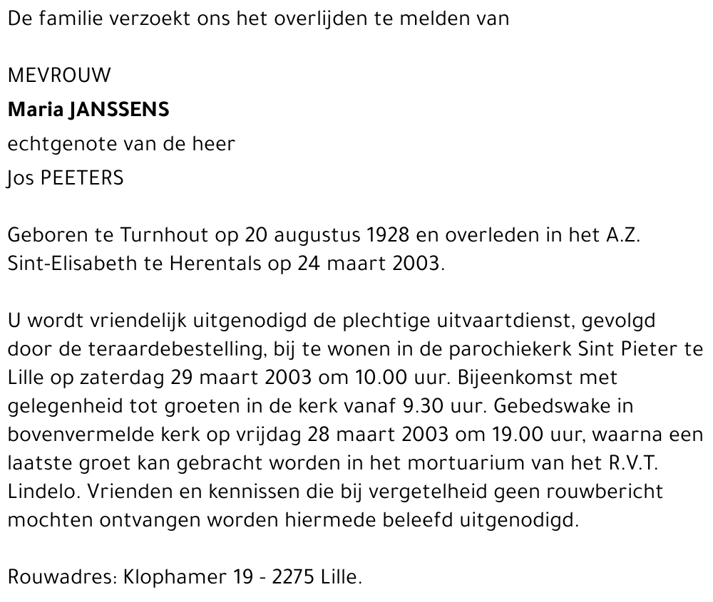 MARIA JANSSENS