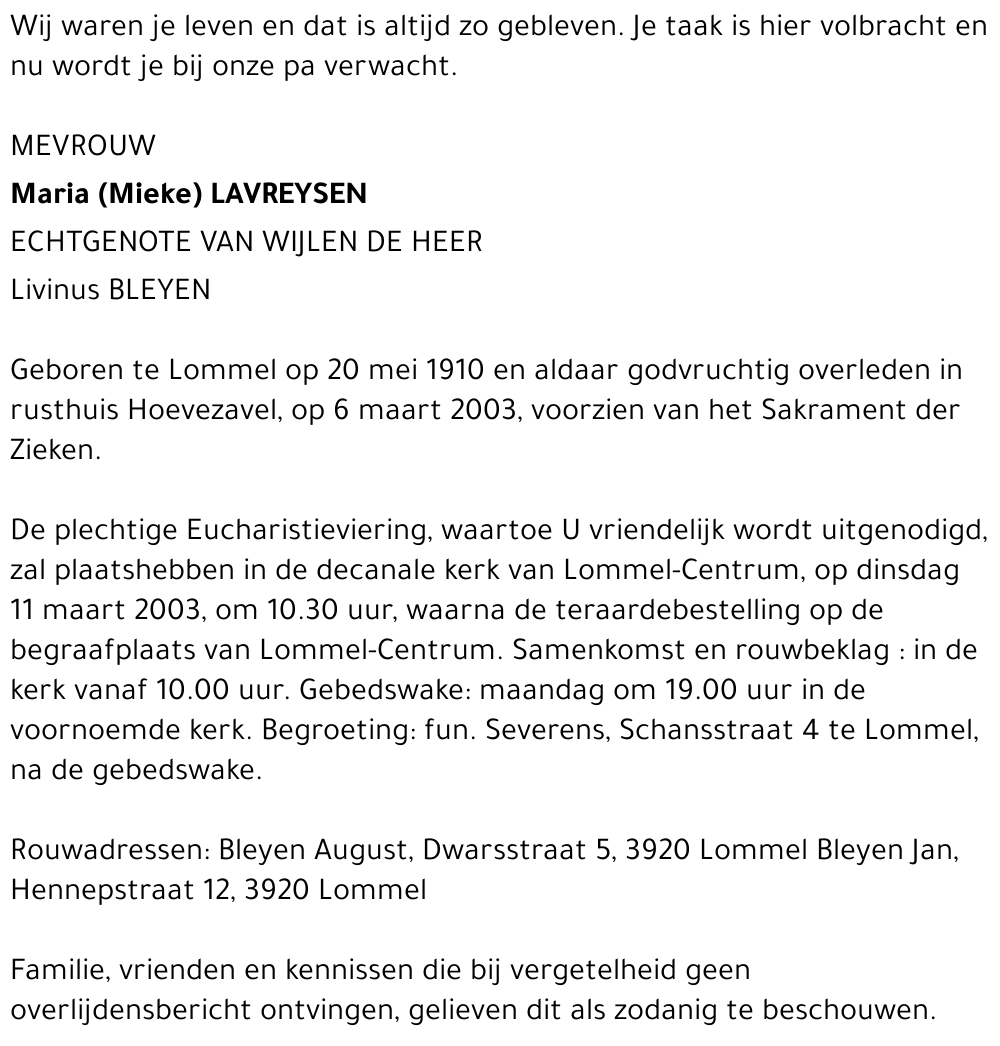 Maria (Mieke) Lavreysen