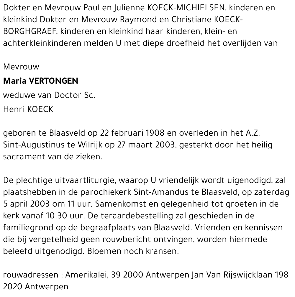 Maria VERTONGEN