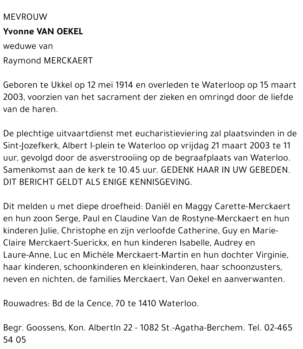 YVONNE VAN OEKEL