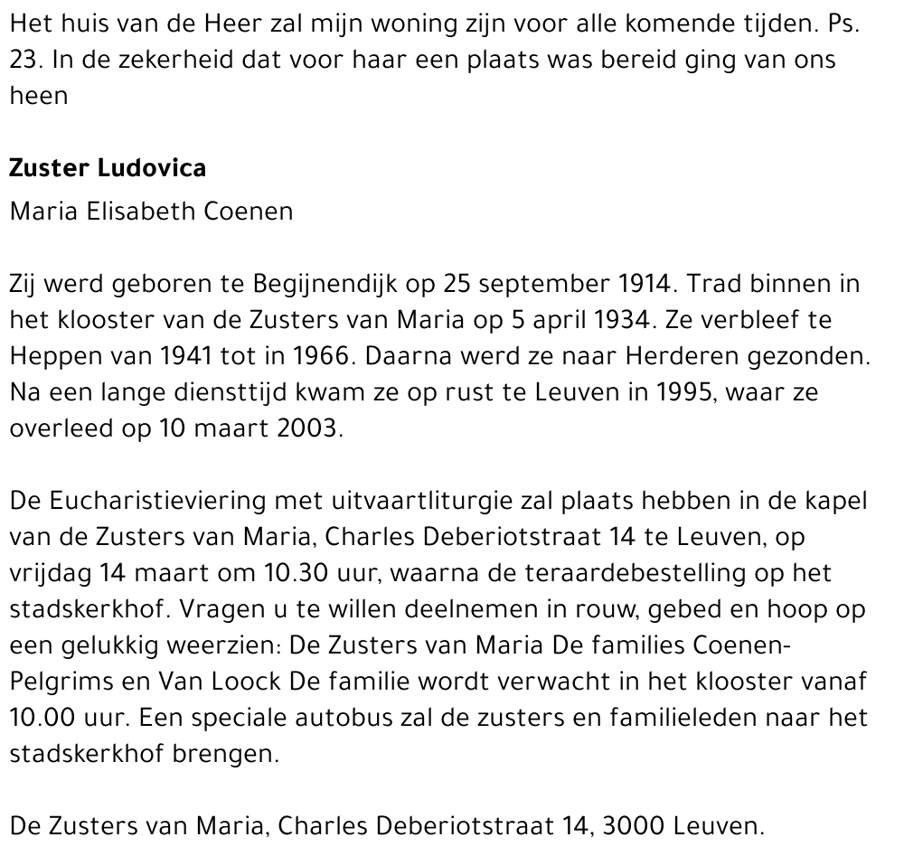 Zuster Ludovica Maria Elisabeth Coenen