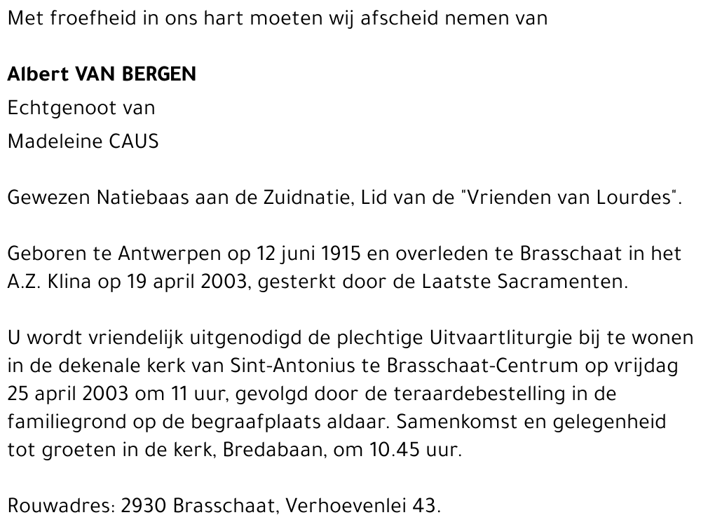 Albert VAN BERGEN