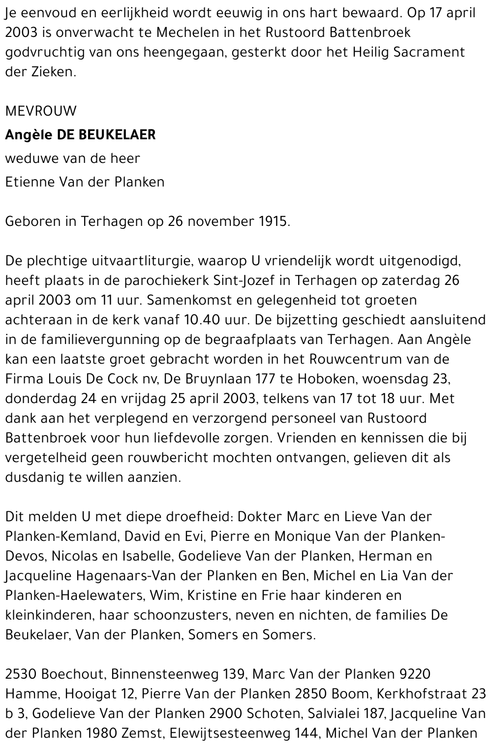 ANGÈLE DE BEUKELAER