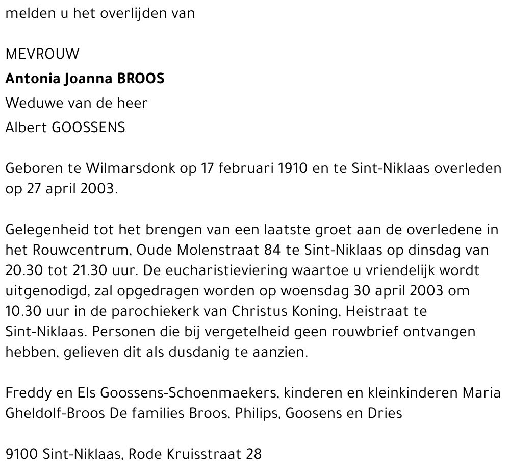 ANTONIA JOANNA BROOS