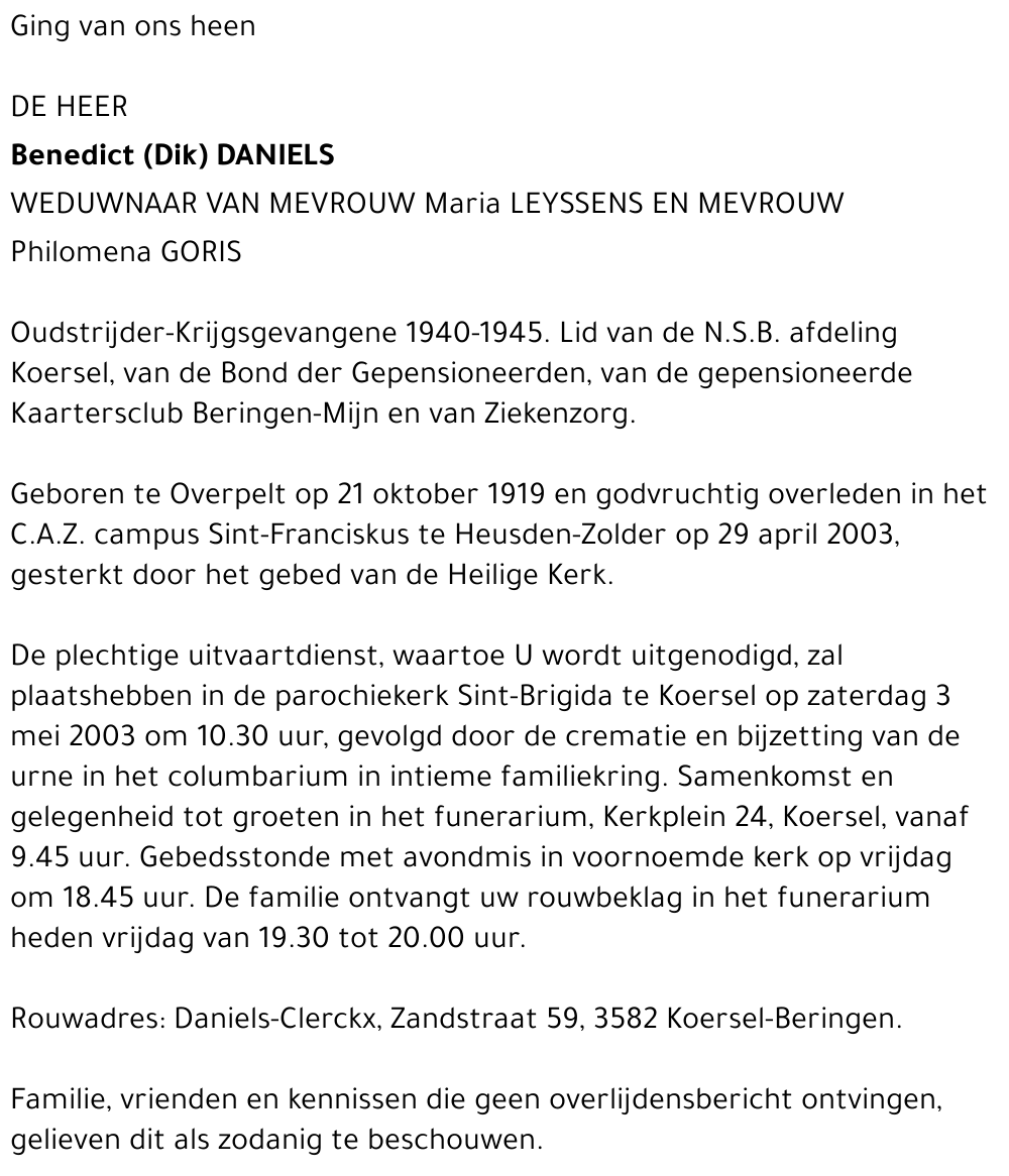 Benedict (Dik) Daniels