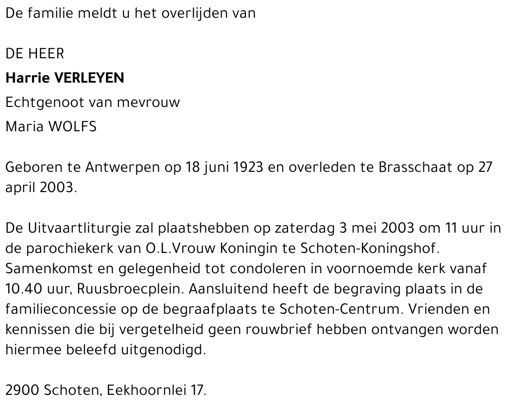 HARRIE VERLEYEN
