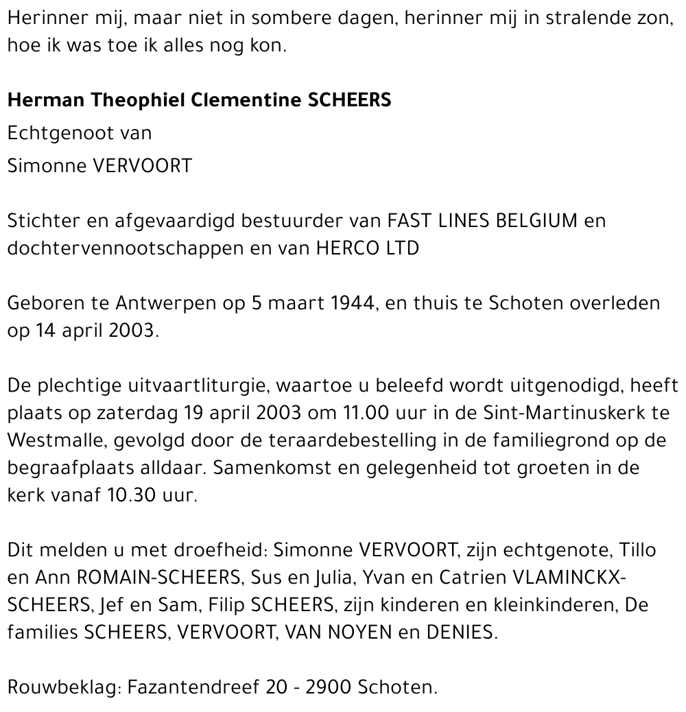 HERMAN THEOPHIEL CLEMENTINE SCHEERS