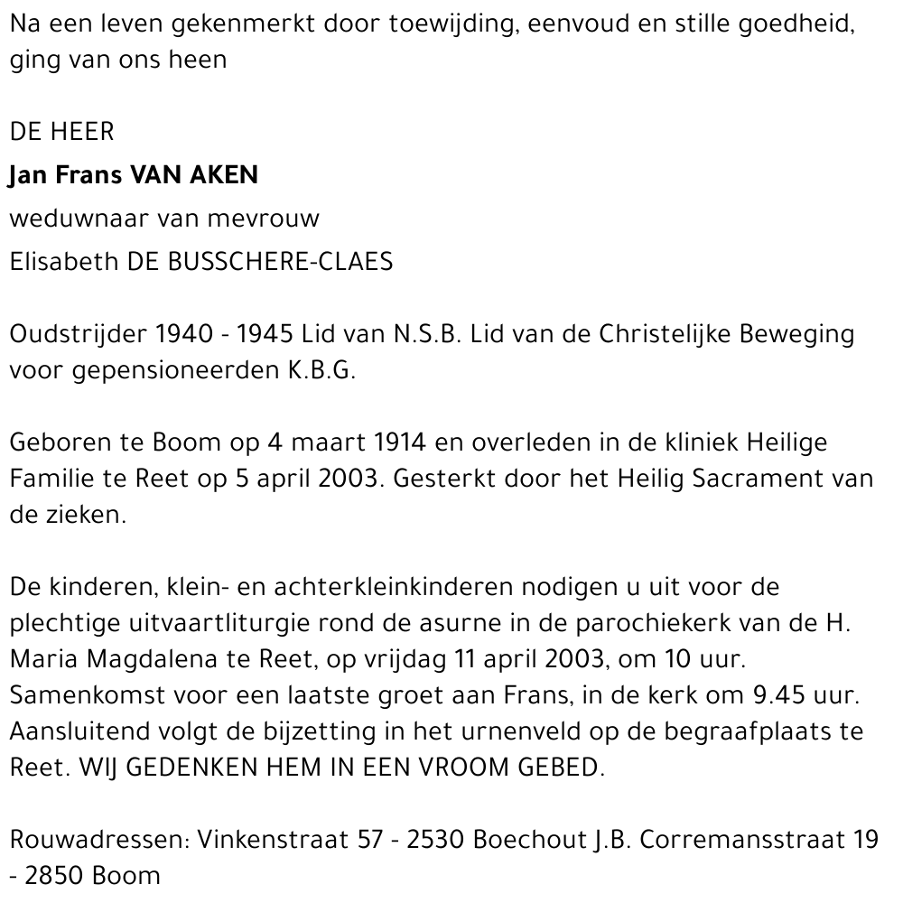 JAN FRANS VAN AKEN