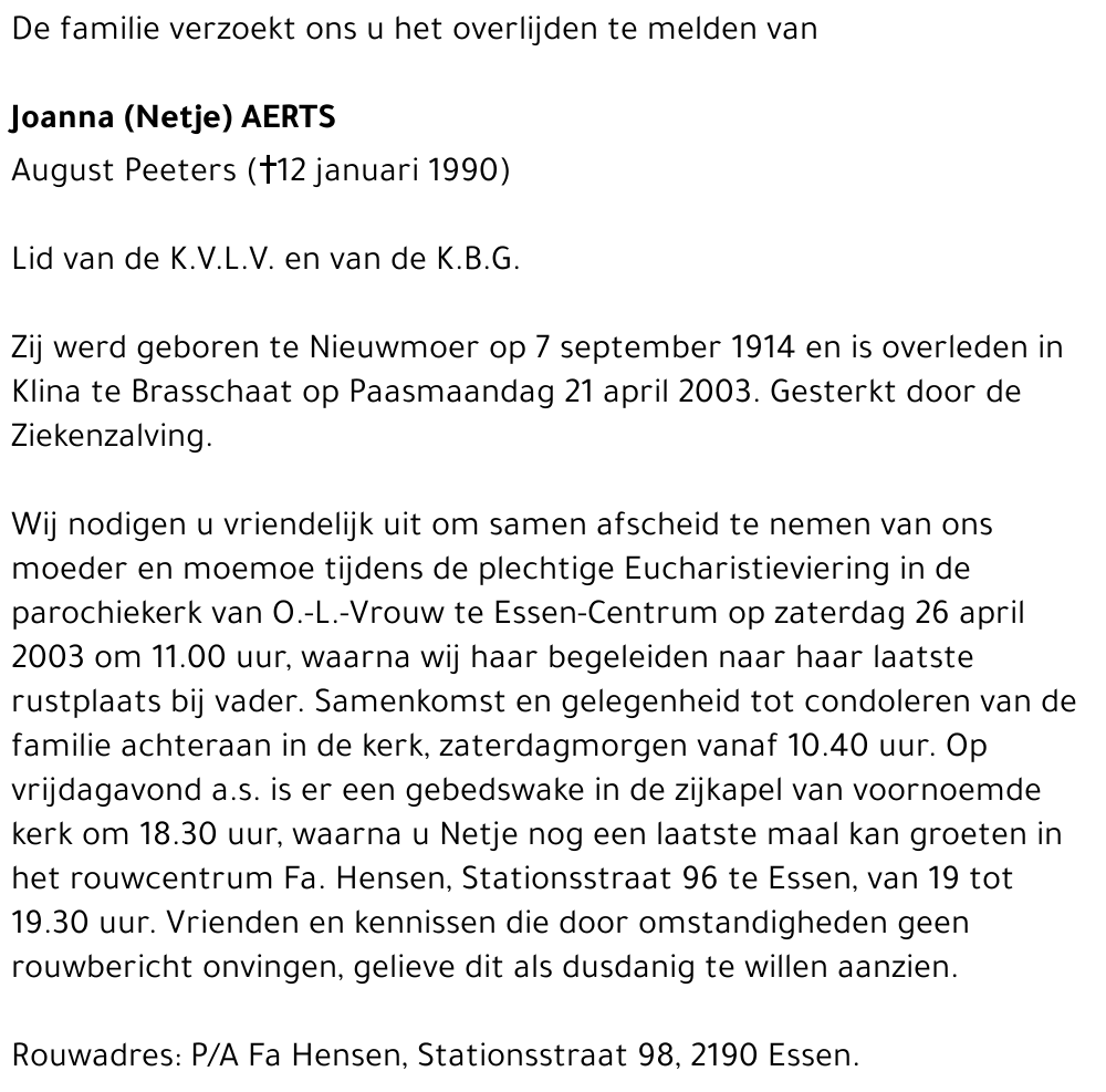 JOANNA (NETJE) AERTS