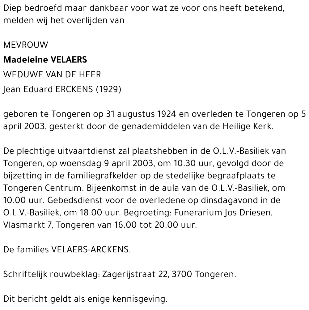 Madeleine Velaers