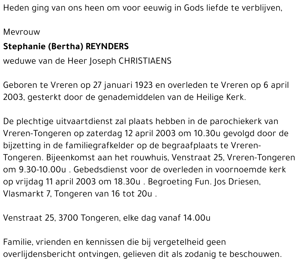 Stephanie Bertha Reynders