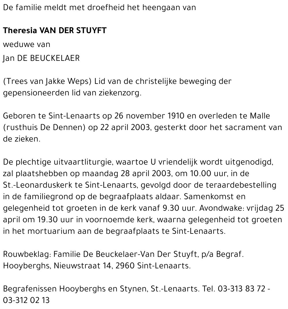 THERESIA VAN DER STUYFT