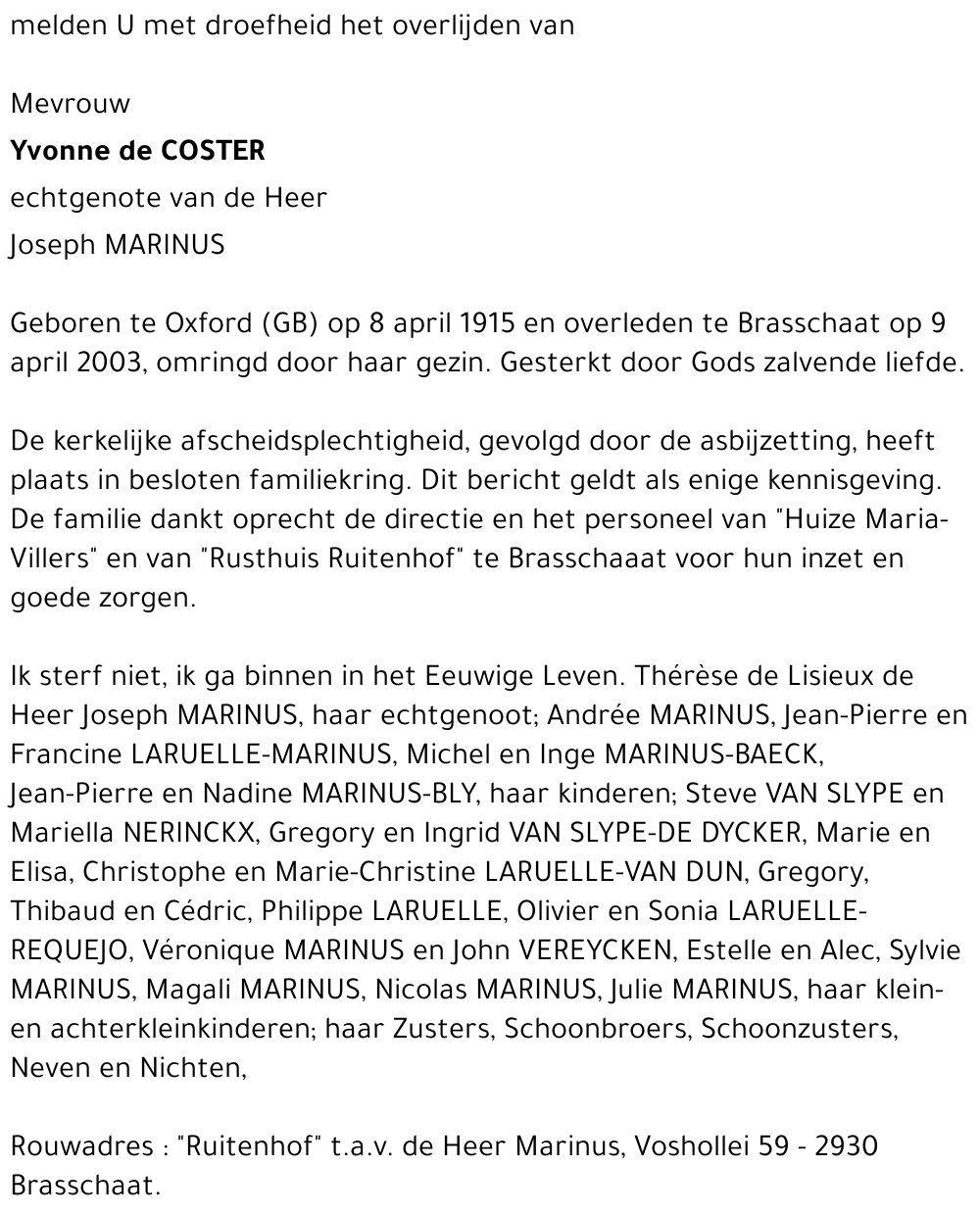 Yvonne de Coster