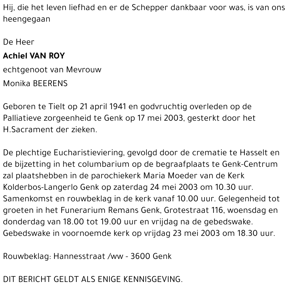 Achiel VAN ROY
