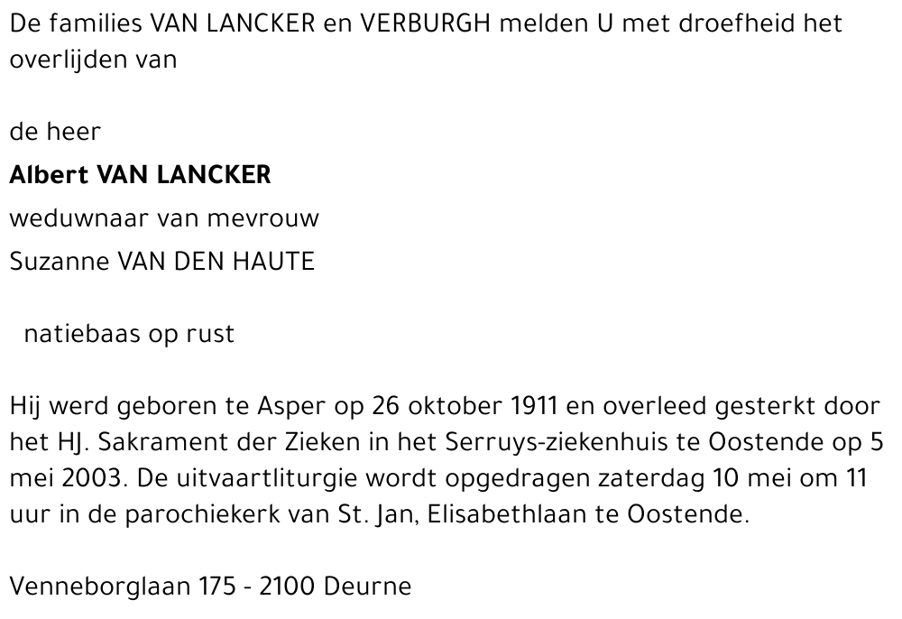 ALBERT VAN LANCKER