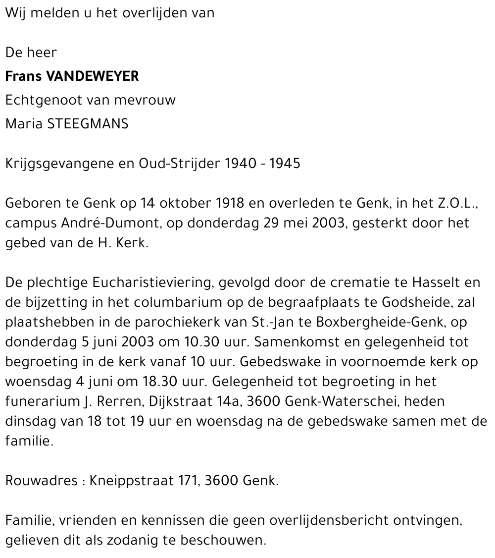 Frans VANDEWEYER
