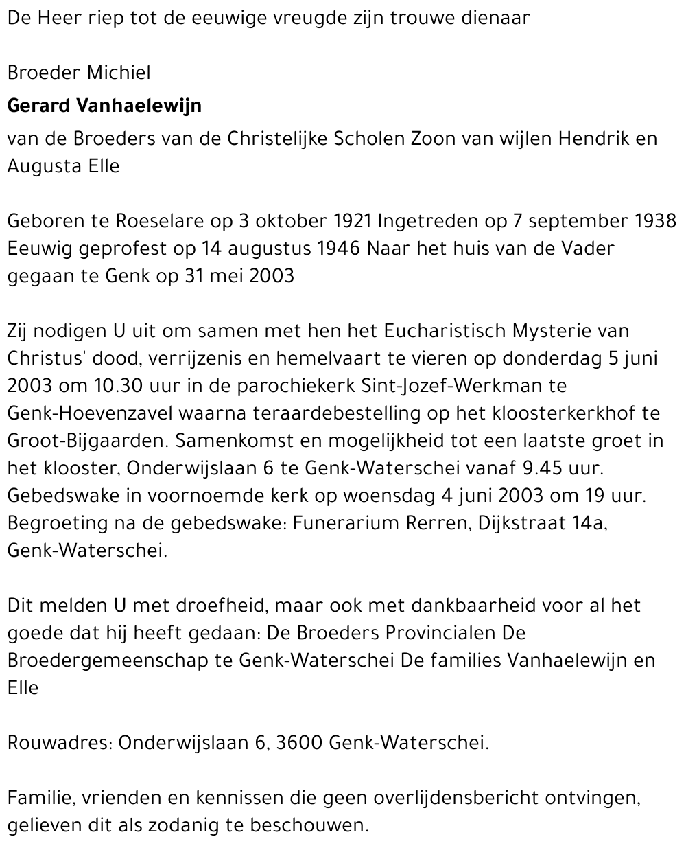 Gerard VANHAELEWIJN