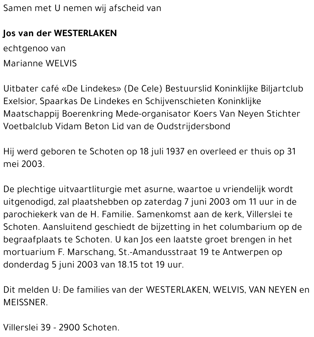 JOS VAN DER WESTERLAKEN