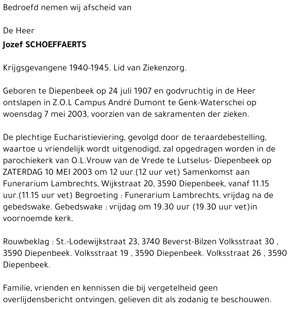 Jozef SCHOEFFAERTS