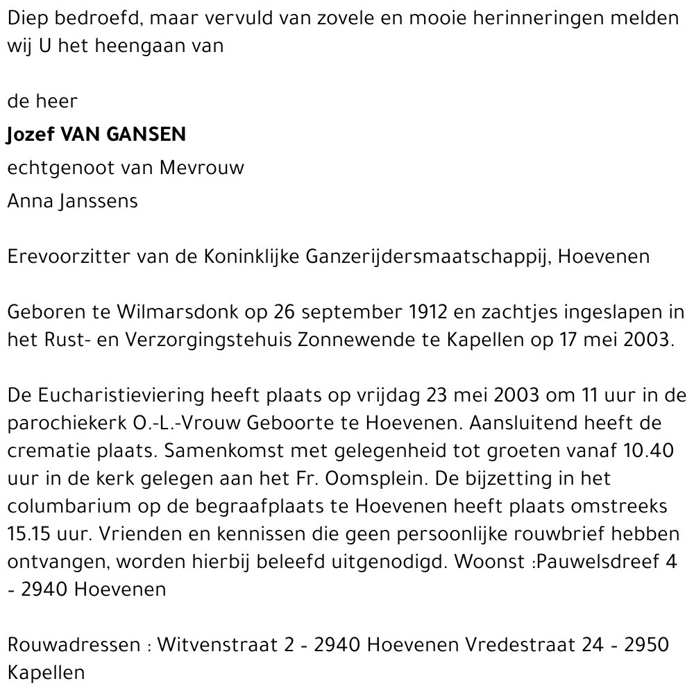 Jozef VAN GANSEN