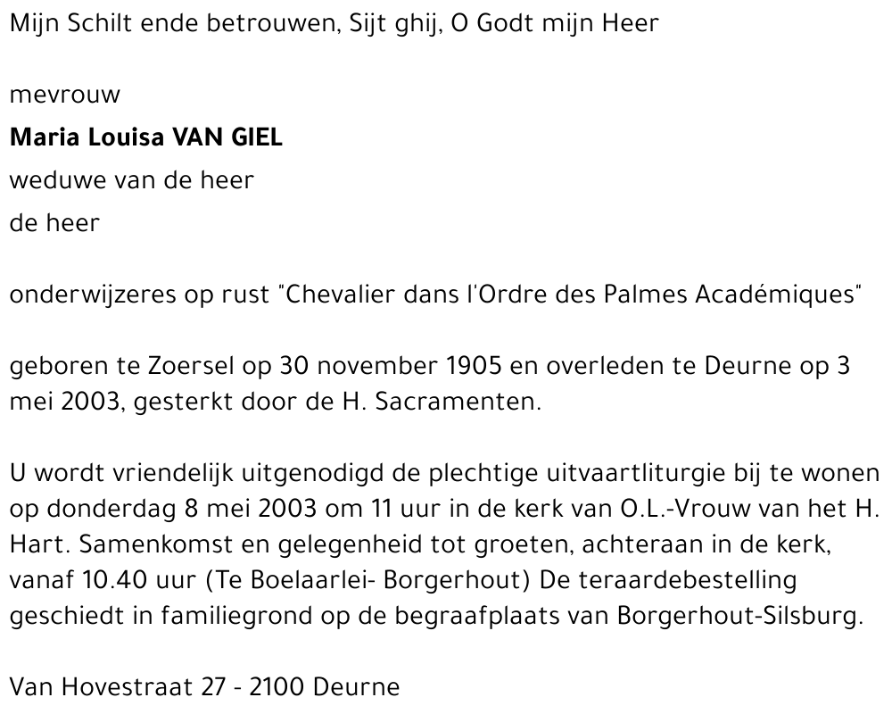 Maria Louisa Van Giel