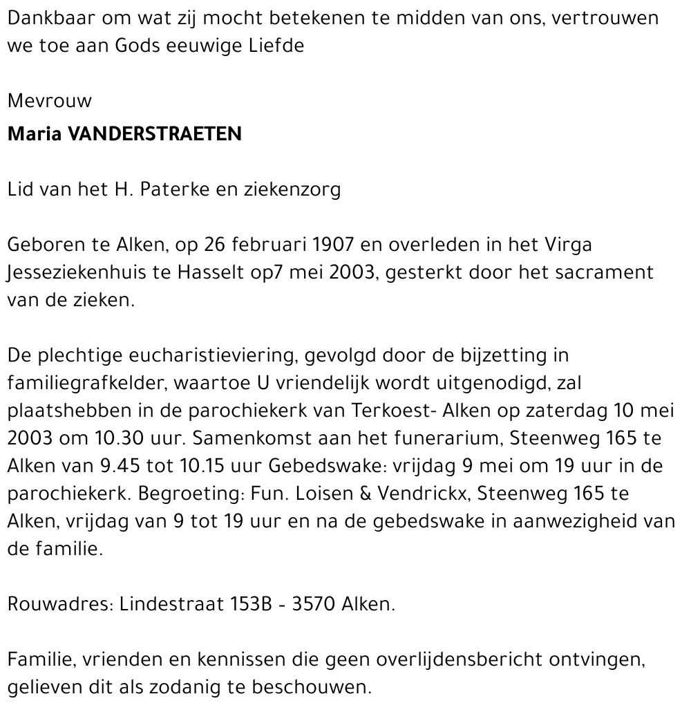MARIA VANDERSTRAETEN