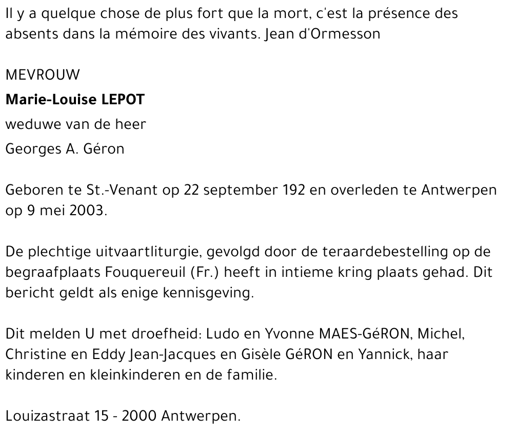 MARIE-LOUISE LEPOT