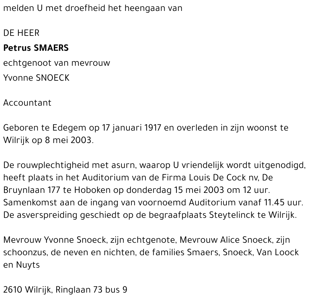 PETRUS SMAERS