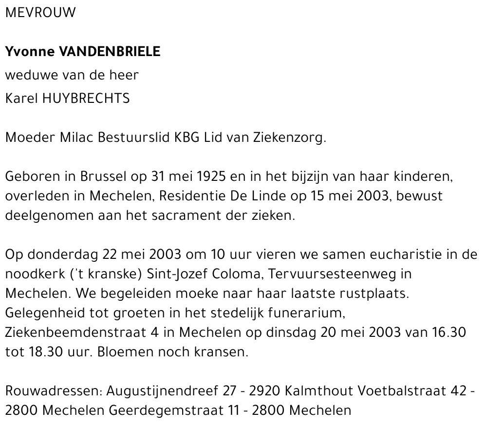 YVONNE VANDENBRIELE