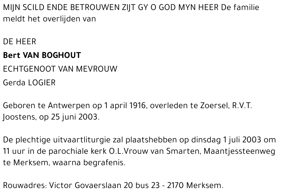 BERT VAN BOGHOUT