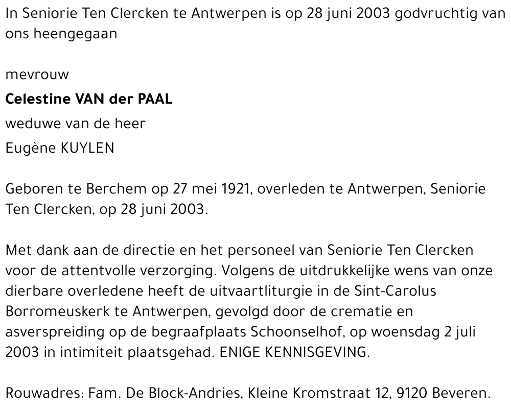 CELESTINE VAN DER PAAL