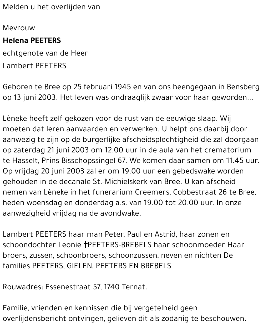 Helena PEETERS