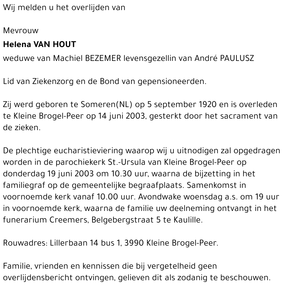 Helena VAN HOUT